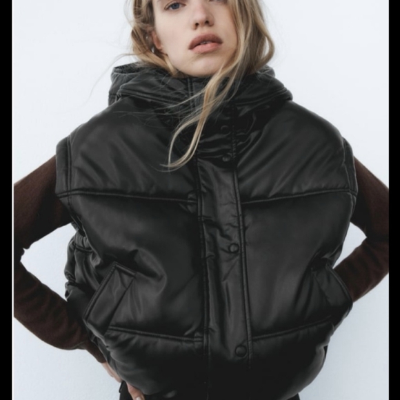 Zara Cropped Puffer Vest Bomber Jacket - Picture 3 of 10